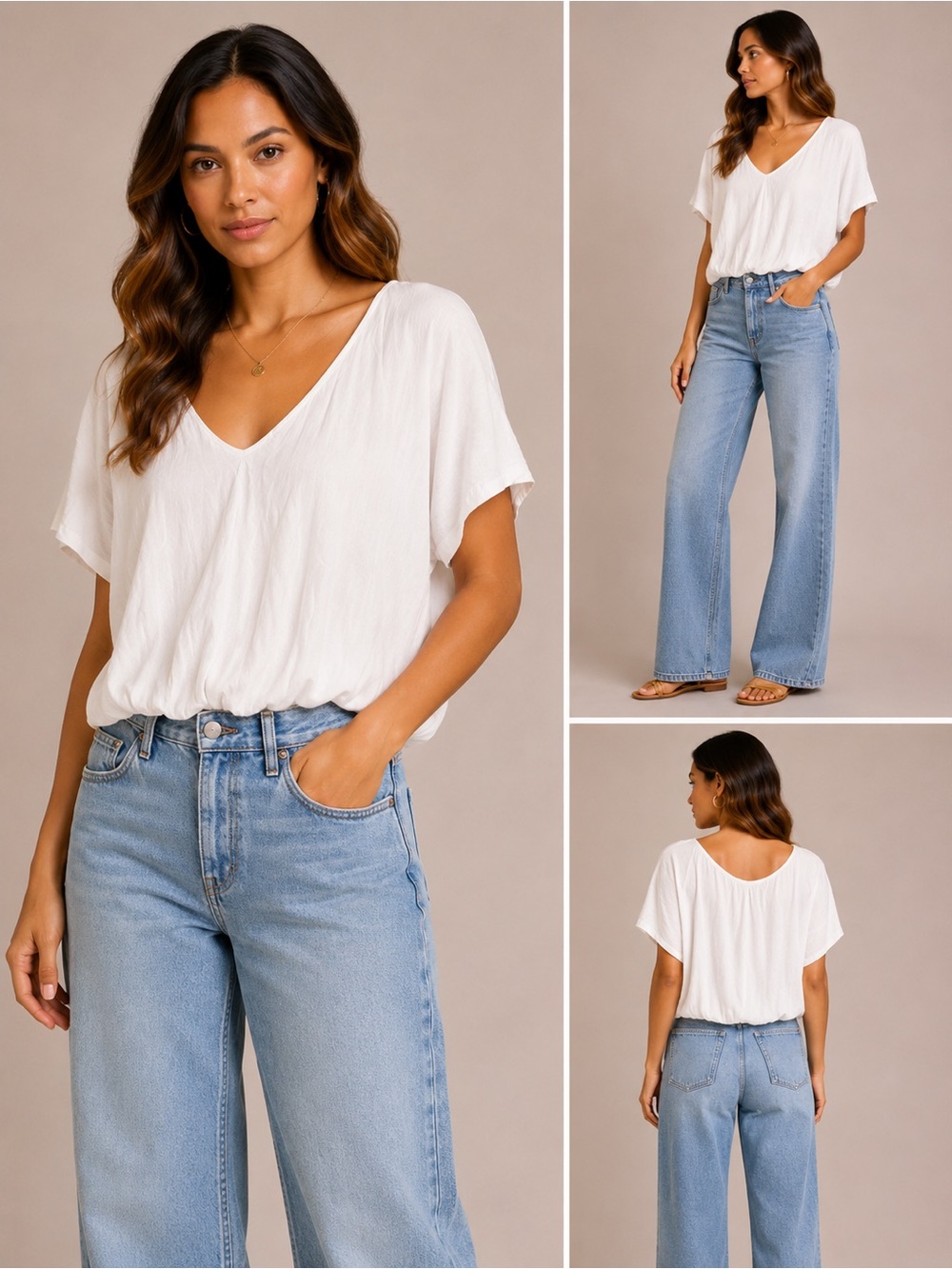 Maeve White V-Neck Short Sleeve Blouse
